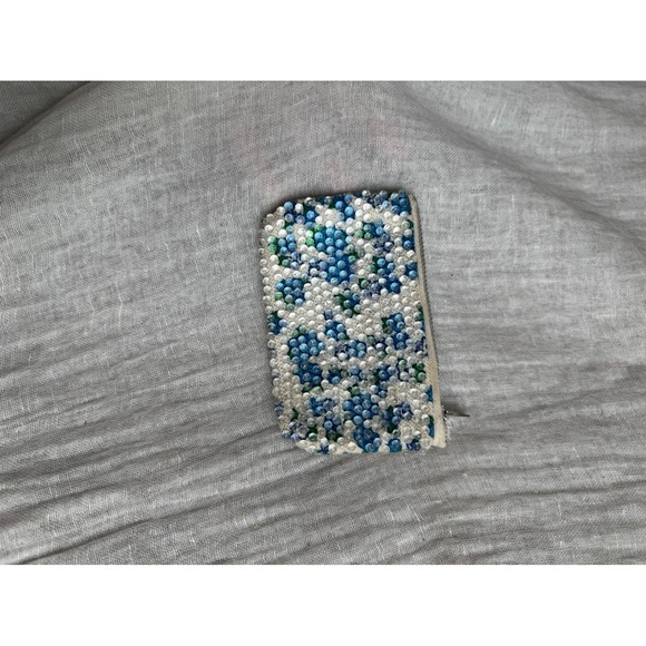 Vintage Small Beaded Coin Purse Pouch Blue Floral Clutch Wallet - Picture 5 of 9